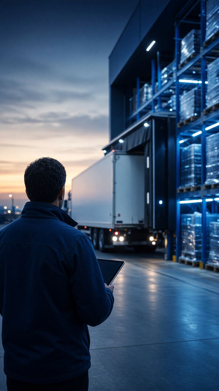 Logistikzentrum mit LKW an der Laderampe